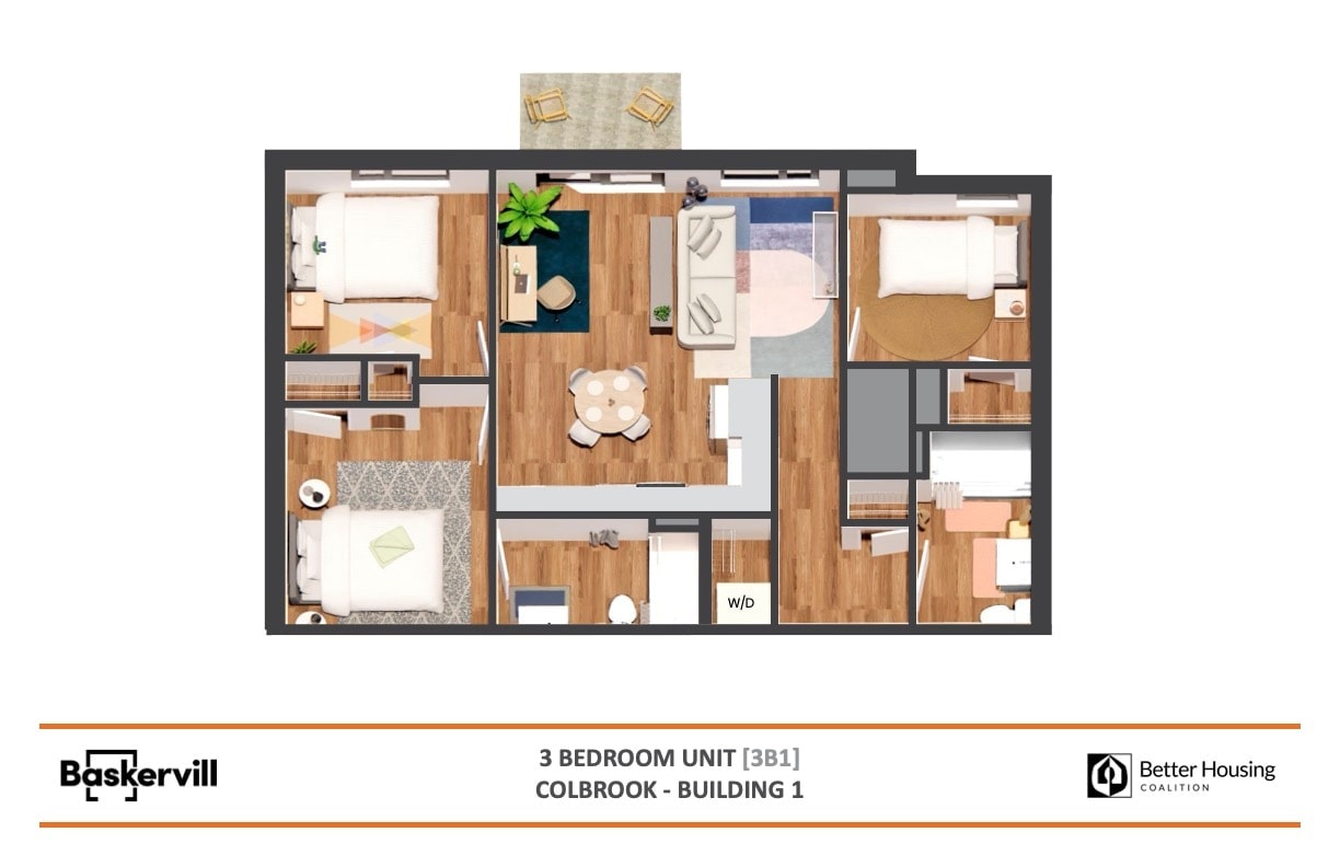 Three bedroom floor plan